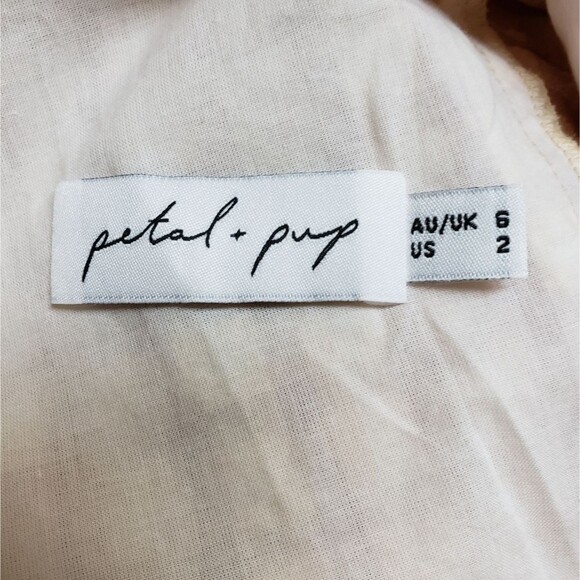 Petal & Pup Dress Womens Size 2 Peach Plaid Lace Up Puff Sleeve Cottage Prairie - Picture 5 of 11